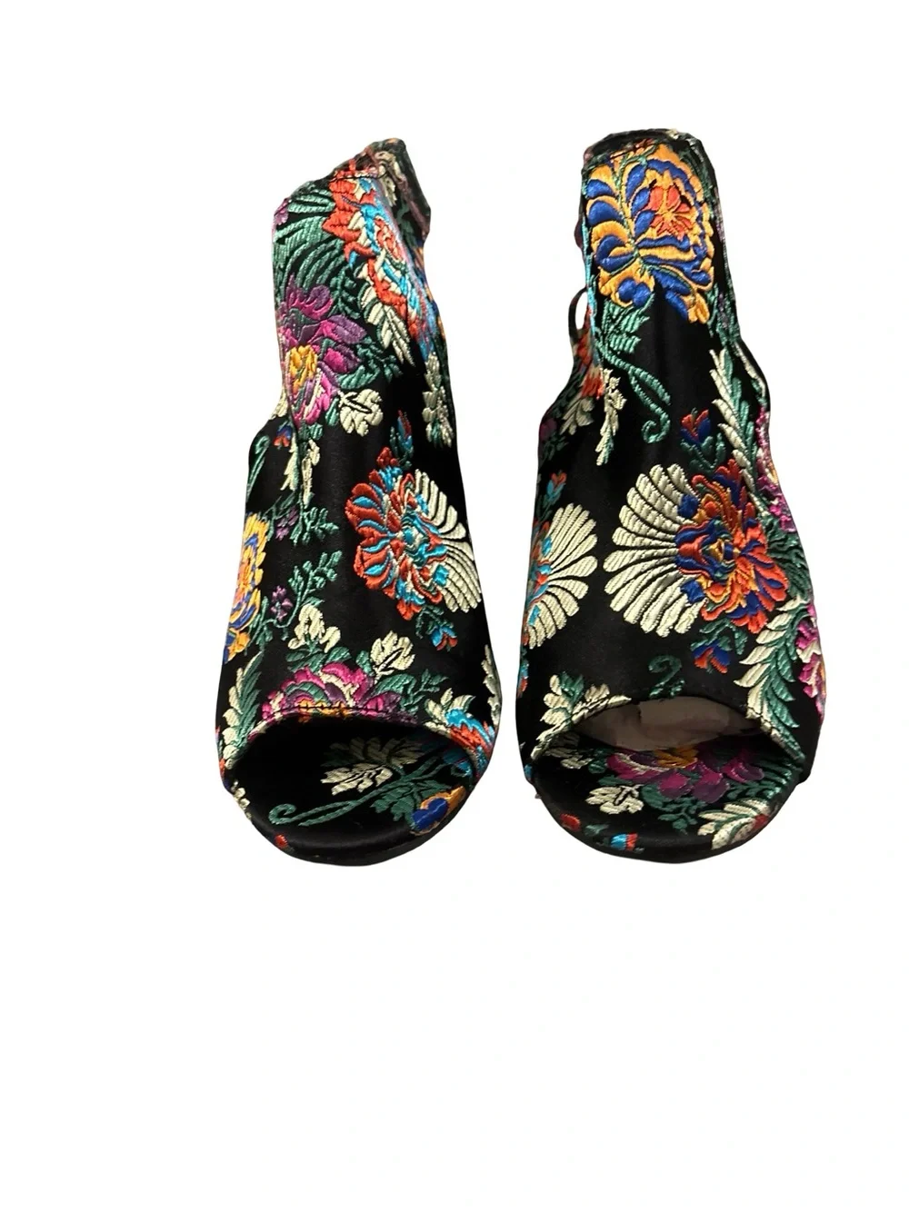 Rouge Helium Multicolor Tapestry Floral Embroidered Slingback Block Heels Sz 11